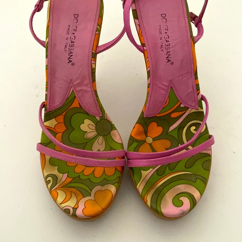 DOLCE & GABBANA ✨ pink leather heels sandals Pucci style psychedelic toe (39)
